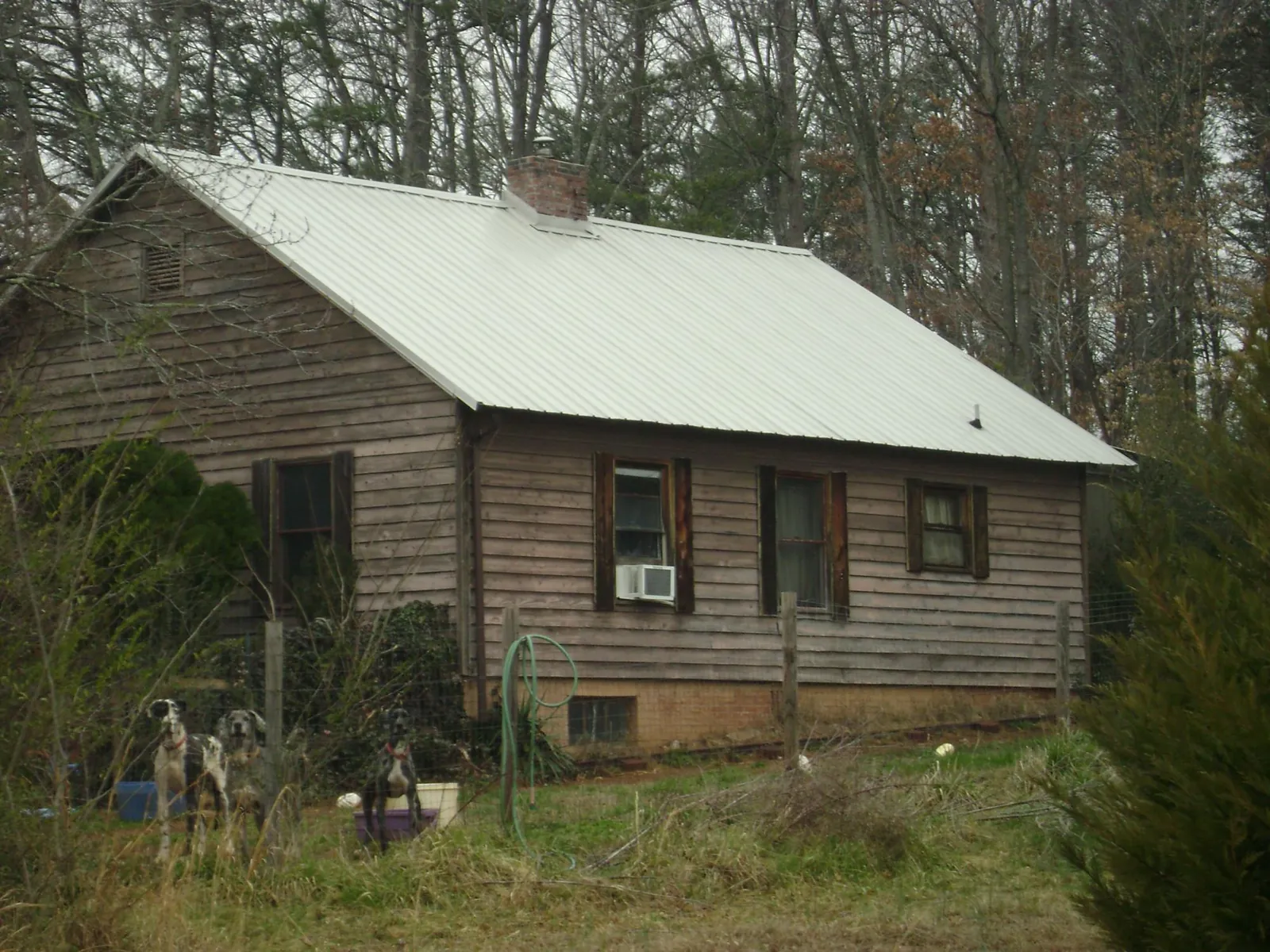 White metal roof on an old wood sided farmhouse, from a Asphalt Shingle Roof Repair job in Kilgore
